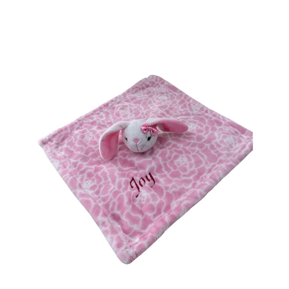 Hudson Baby Pink Rose Bunny Security Blanket Lovey Joy Embroidered 14x14 Easter